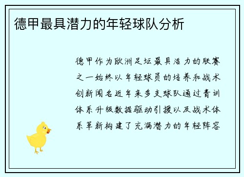 德甲最具潜力的年轻球队分析